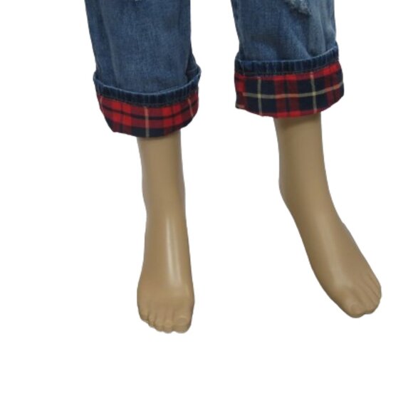 Cartise Distressed Peek-A-Boo Plaid Cuff Stretch Jeans - Picture 3 of 8